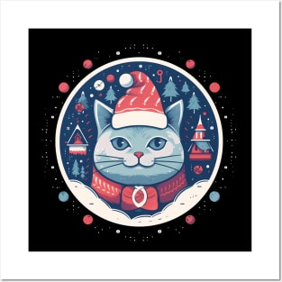 Russian Blue Cat Xmas, Love Cats Posters and Art